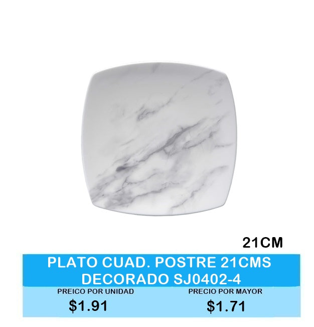 PLATO CUADRADO POSTRE 21CM DECORADO