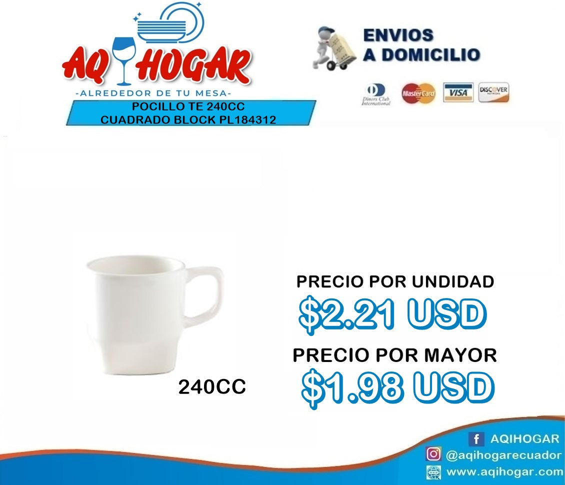 Pocillo Te 240 CC Cuadrado Block