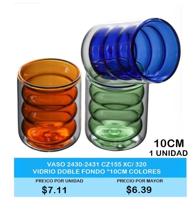 VASO VIDRIO DOBLE FONDO DE COLORES
