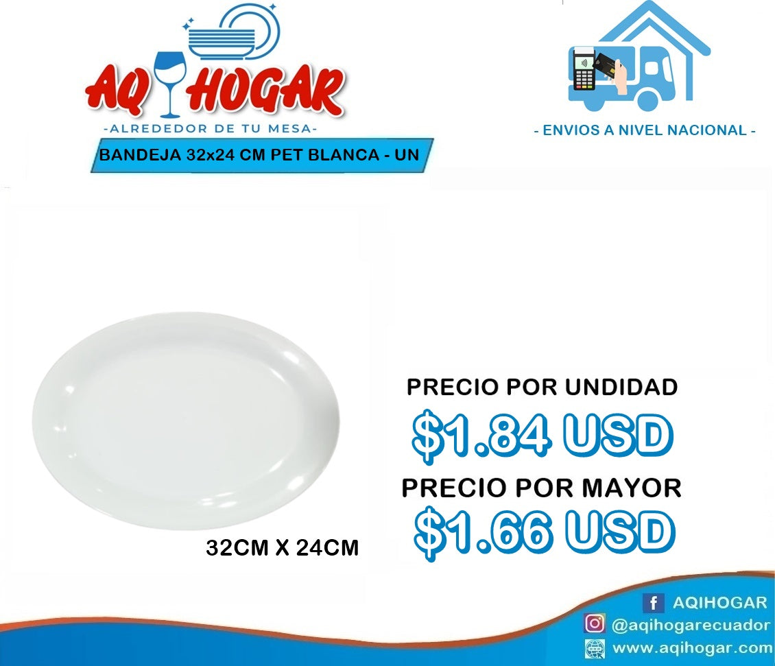 Bandeja 33X24 CM Pet Blanca- UN