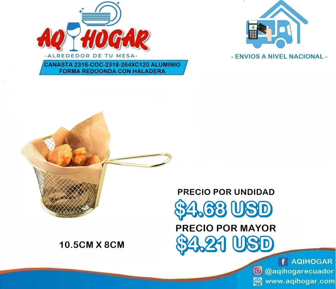 Canasta Aluminio Forma Redonda con Haladera