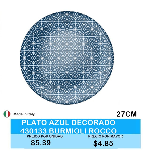 PLATO AZUL DECORADO BURMIOLI