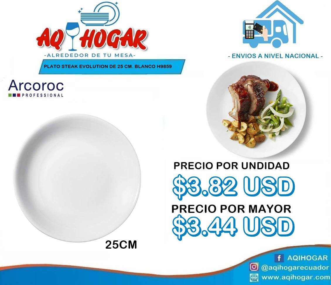 Plato Steak Evolution de 25cm. BLANCO H9859