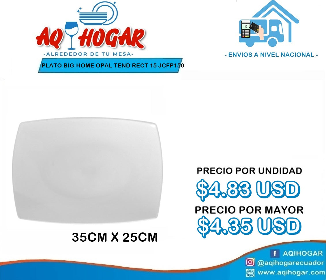 Plato Big-Home Opal Tendido Rectangular 15