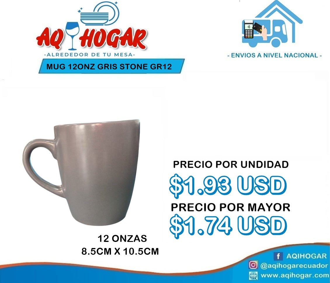 MUG 12 ONZ GRIS STONE GR12