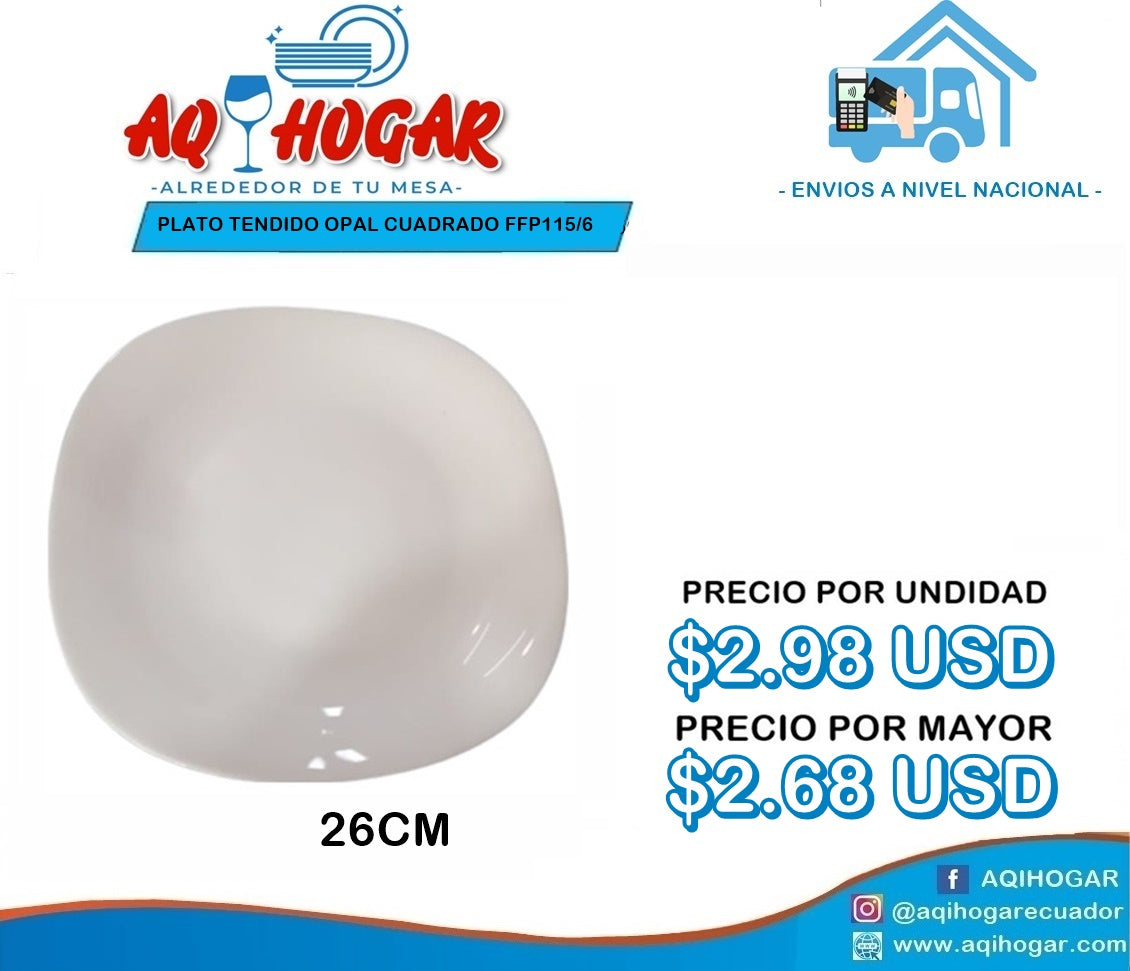Plato Tendido Opal Cuadrado