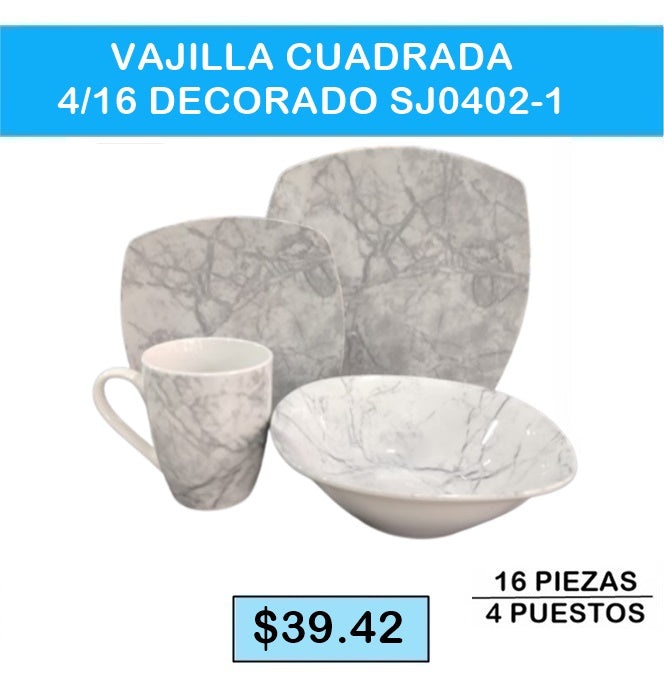 VAJILLA CUADRADA 4/16 DECOARADO