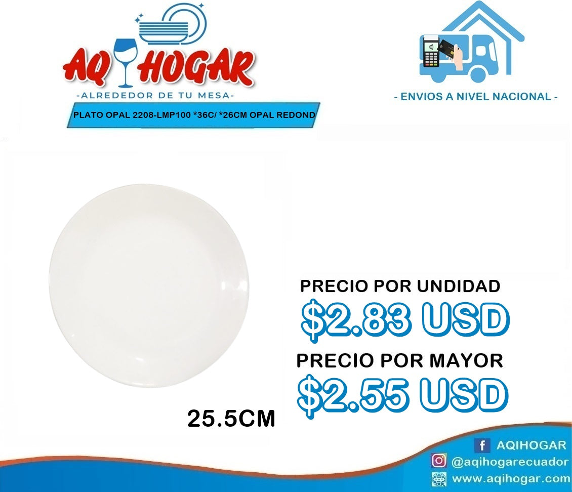 Plato Opal 2208-LMP100 36C/25,5CM OPAL REDONDO