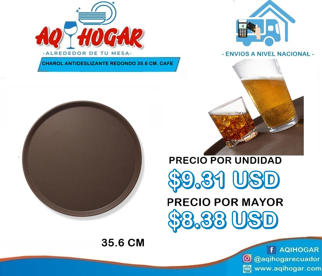 Charol Antideslizante Redondo 35.6cm Cafe