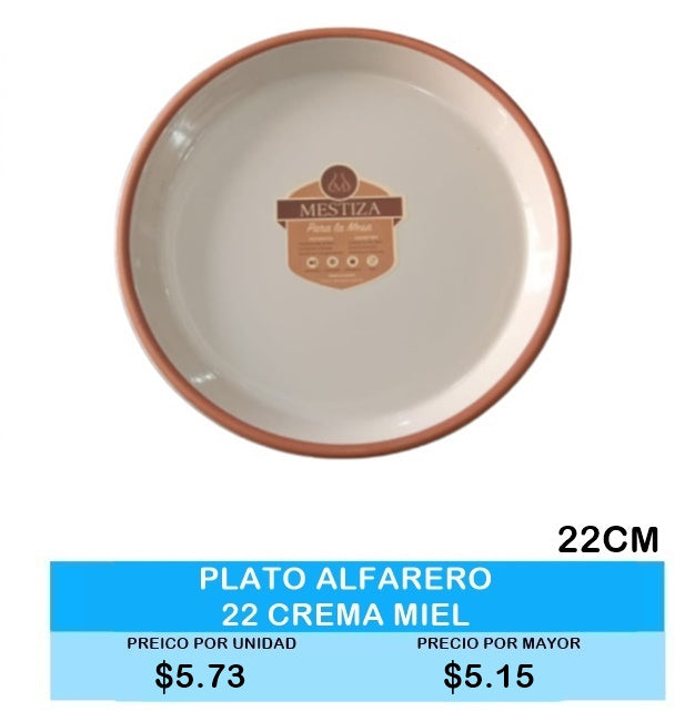 PLATO ALFARERO 22CM CREMA MIEL