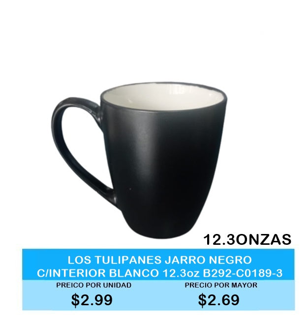 LOS TULIPANES JARRO NEGRO C/INTERIOR BLANCO 12.3 ONZAS