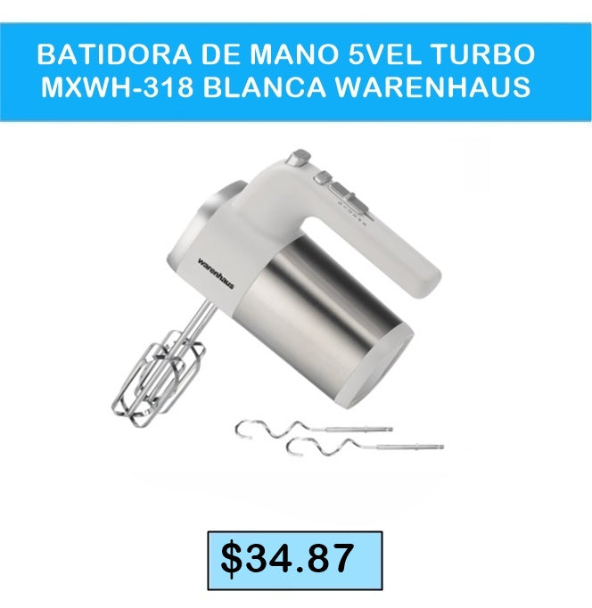 BATIDORA DE MANO 5VELOCIDADES TURBO MXWH-318 BLANCA WARENHAUS