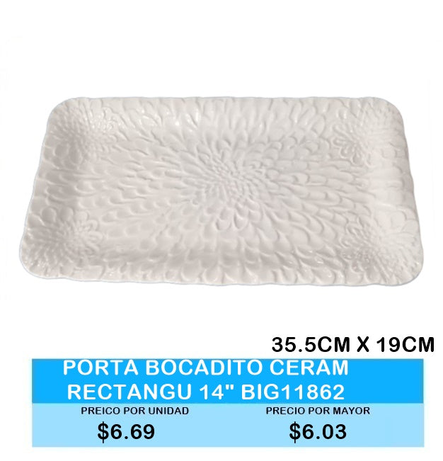PORTA BOCADITO CERAMICA RECTANGULAR 14" / 35.5 X 19 CM