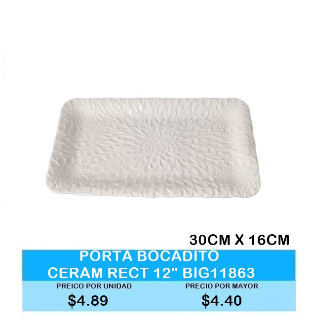 PORTA BOCADITO CERAMICA RECTANGULAR 12" / 30 X 16 CM
