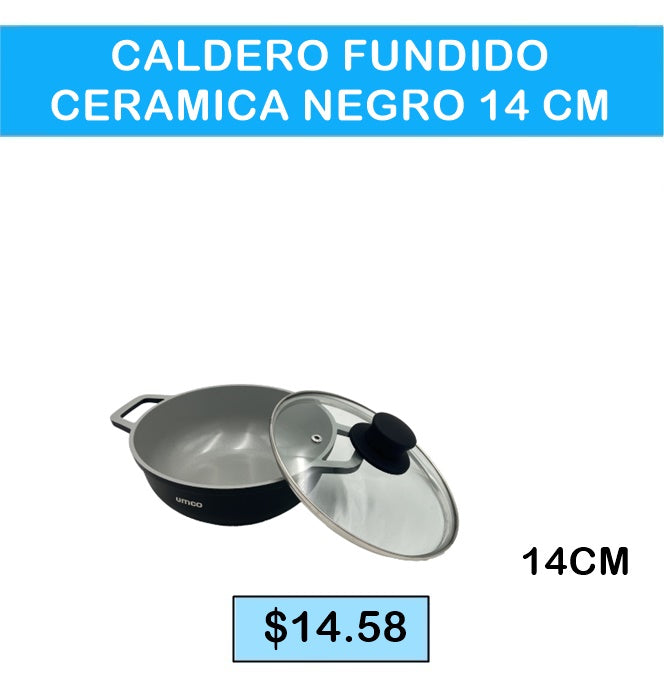 CALDERO FUNDIDO CERAMICA NEGRO 14 CM