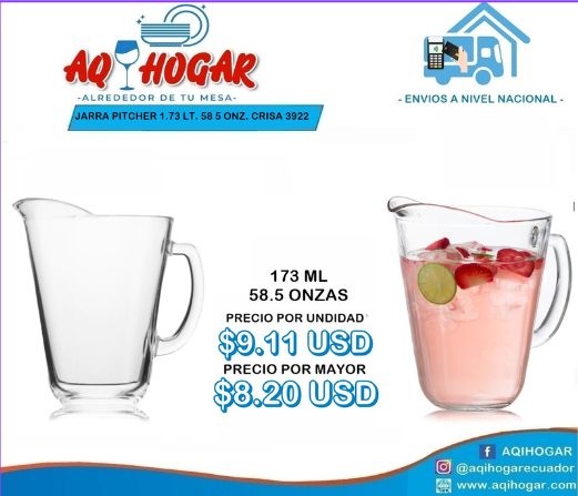 Jarra Pitcher 1.73 LT. 58.5 ONZ CRISA 3922