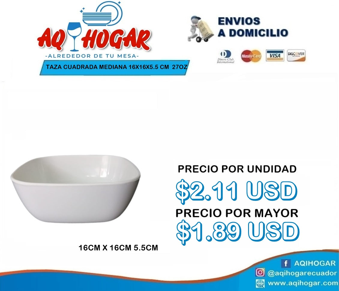 Taza Cuadrada Mediana 16X16X5.5 CM