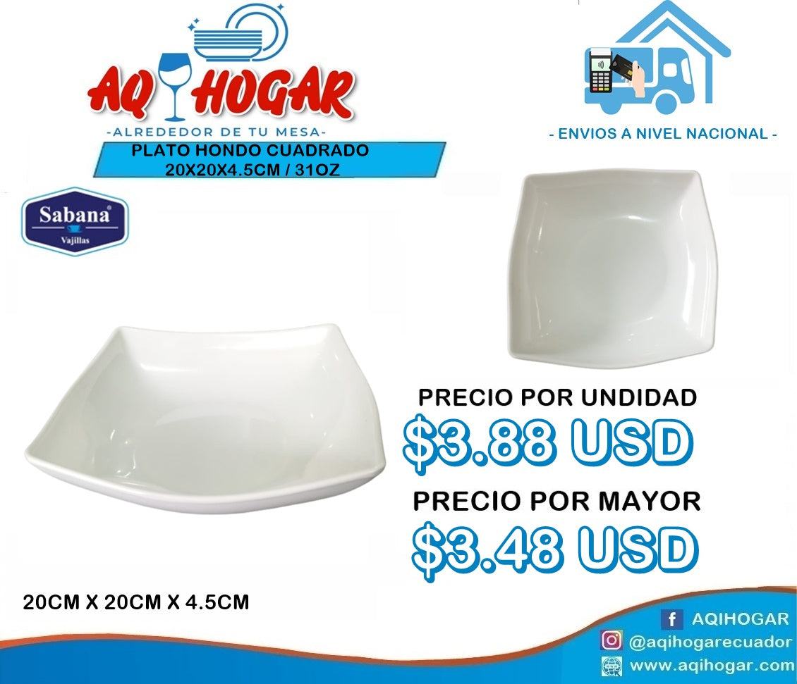 Plato Hondo Cuadrado 20X20X4.5 CM
