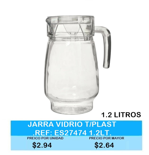 JARRA VIDRIO CON TAPA DE PLASTICO 1,2 LITROS