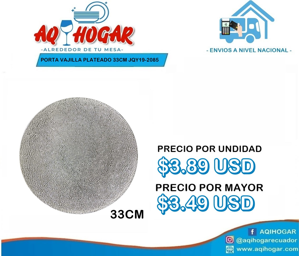 Porta Vajilla Plateado 33cm JQY19-2085