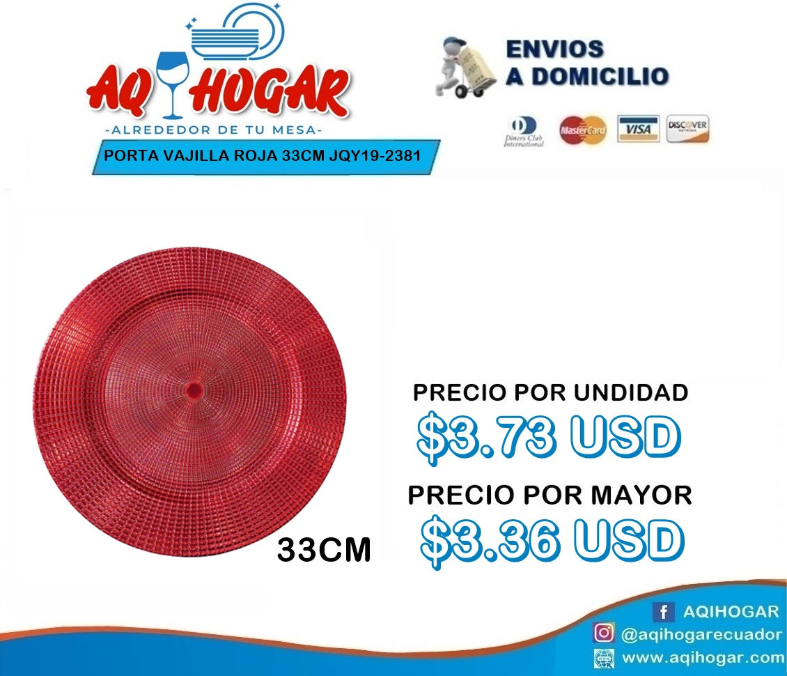 Porta Vajilla Roja 33cm JQY19-2381