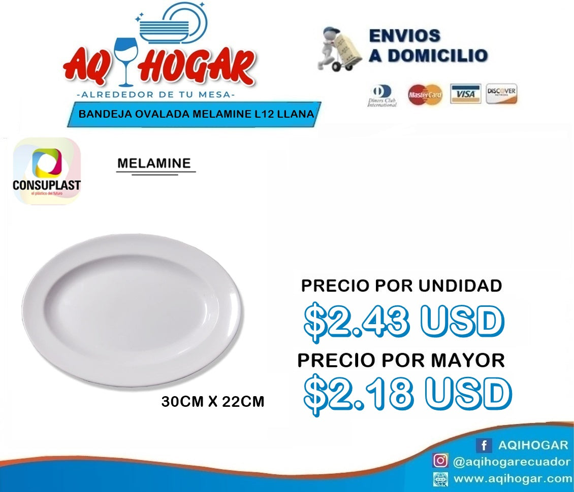 Bandeja Ovalada Melamine Llana