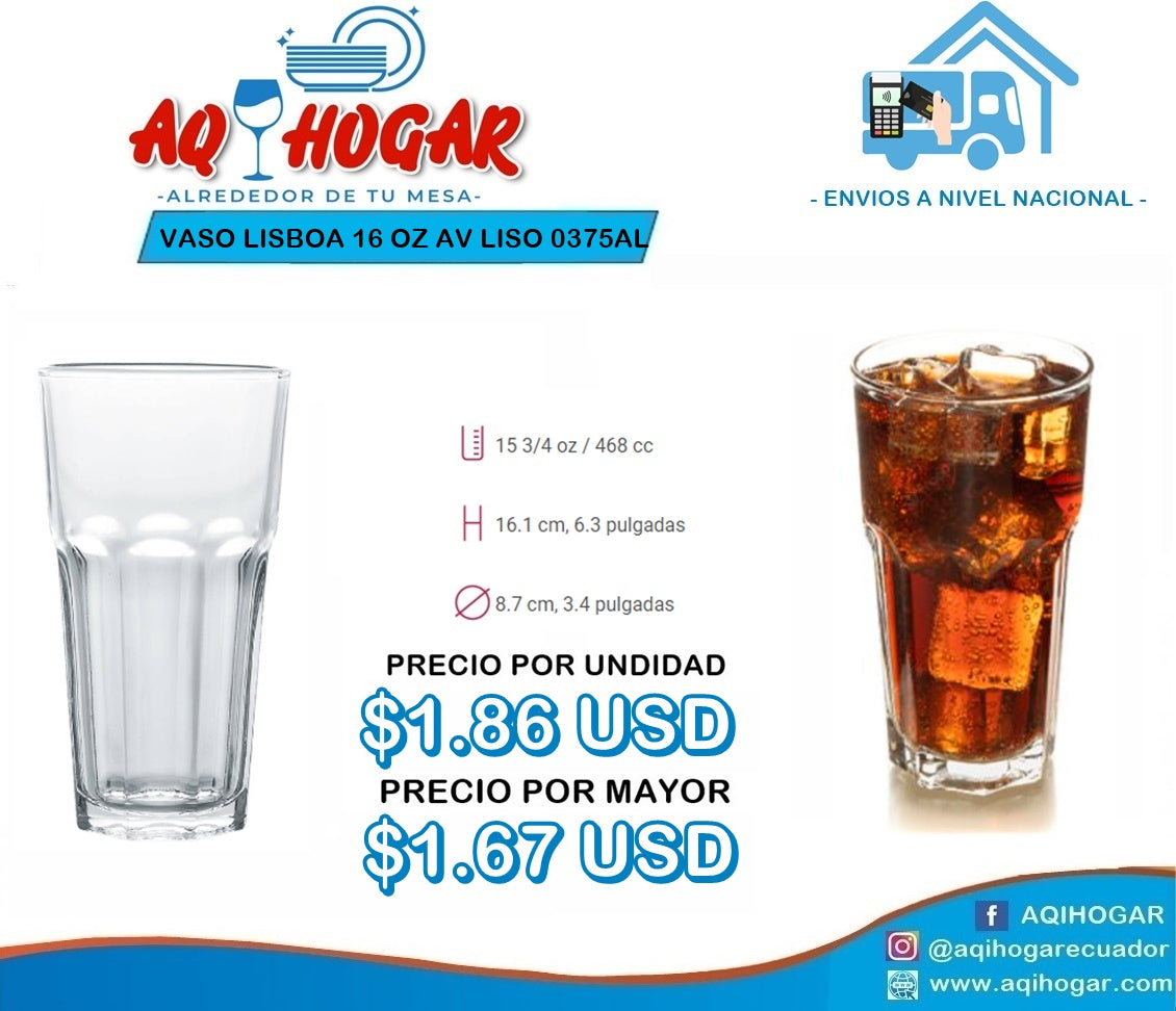 Vaso Lisboa 16 OZ AV Liso