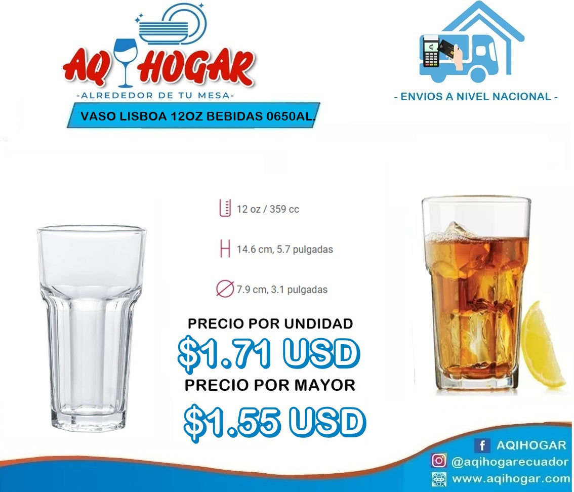 Vaso Lisboa 12OZ Bebidas