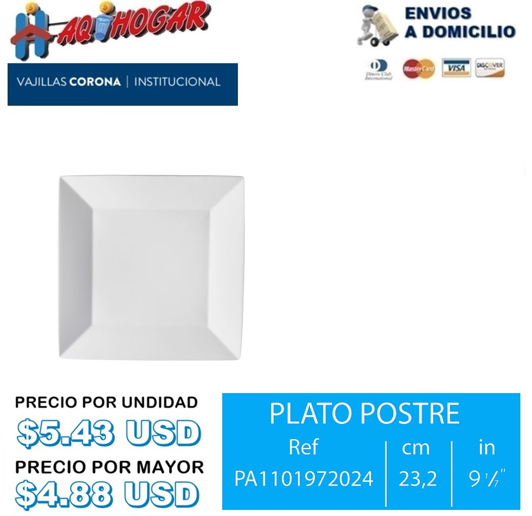Plato postre 23.2x23.2cm cuadrado Zen blanco