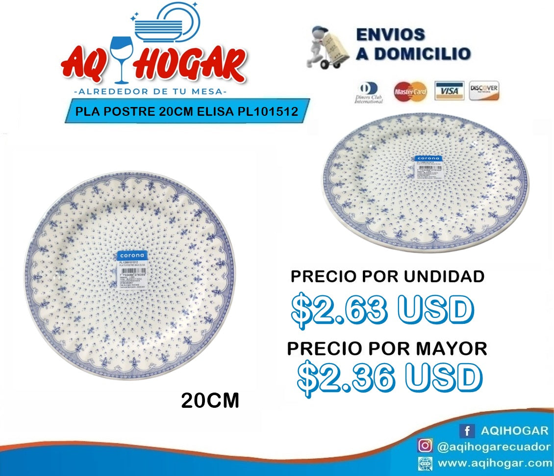 Plato Postre 20 CM ELISA