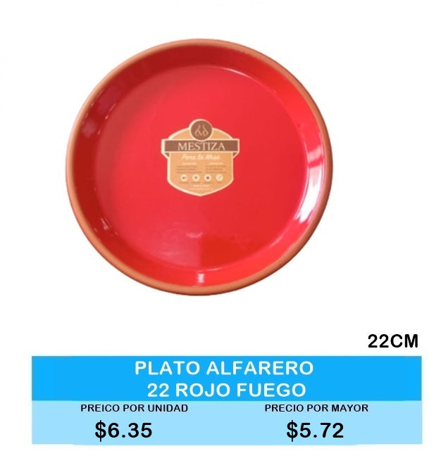 PLATO ALFARERO 22 CM ROJO FUEGO