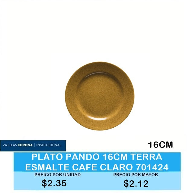 PLATO PANDO 16 CM TERRA ESMALTE CAFE CLARO 701424