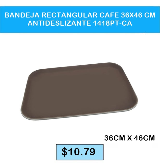 BANDEJA ANTIDESLIZANTE RECTANGULAR 36 X 46CM CAFE