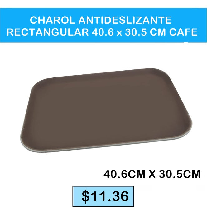 BANDEJA ANTIDESLIZANTE RECTANGULAR 40.6 X 30.5CM CAFE