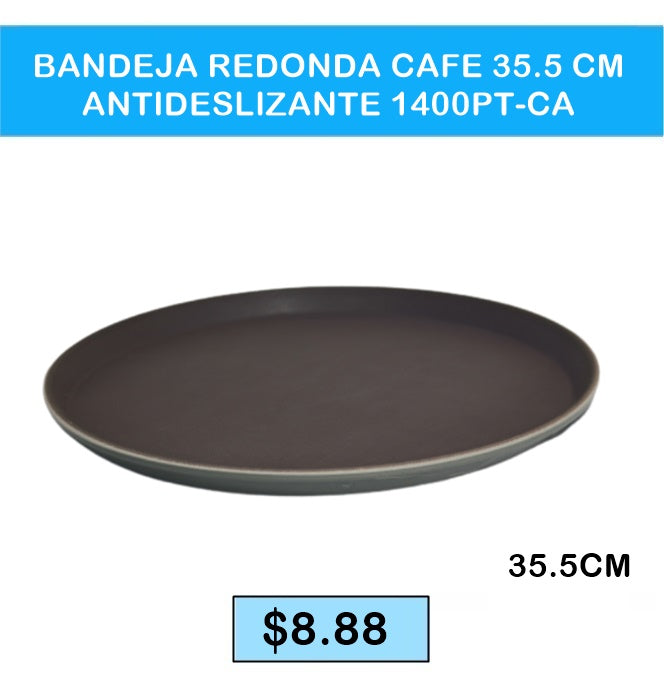 BANDEJA ANTIDESLIZANTE REDONDO 35.5CM CAFE