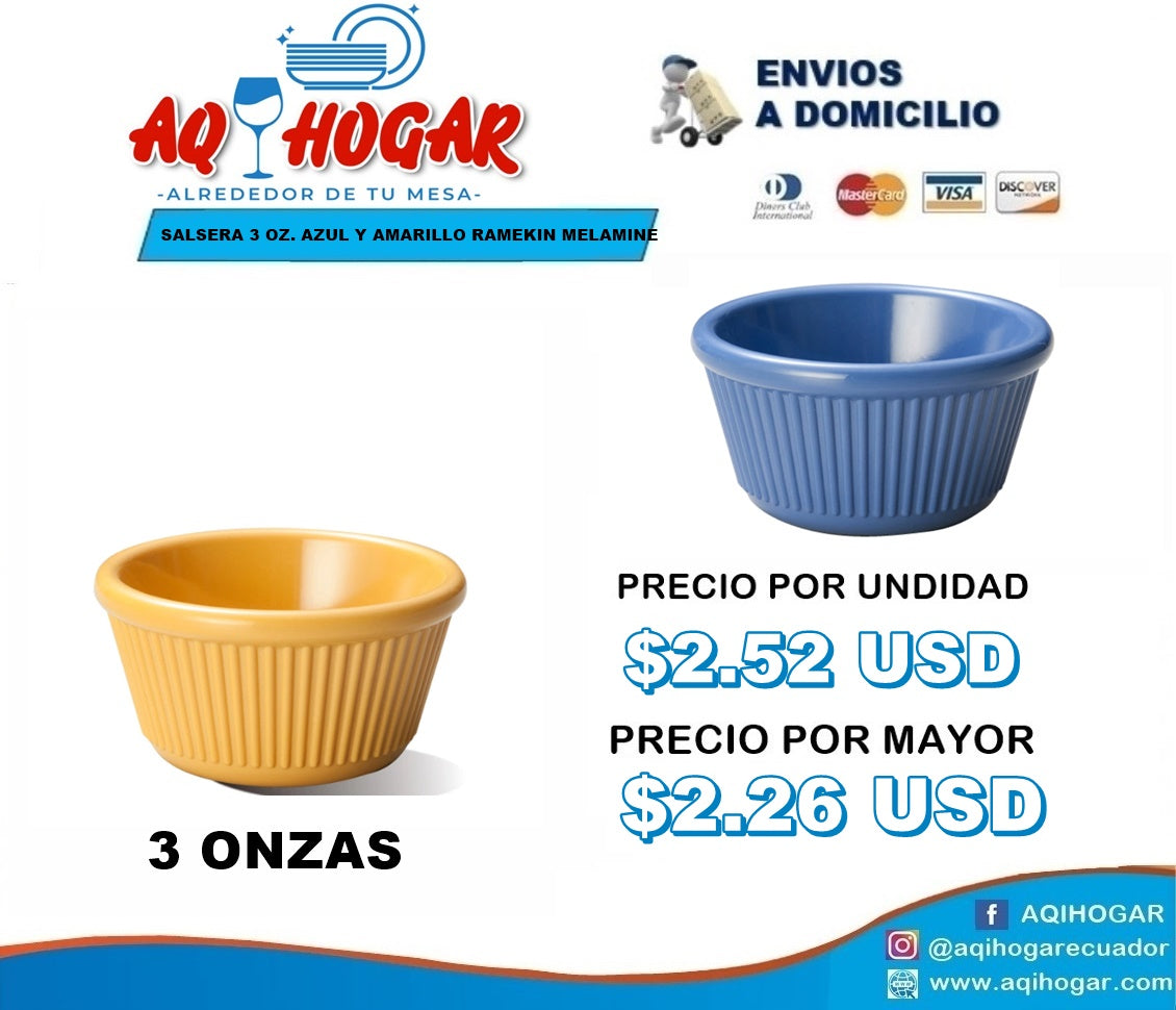 Salsera 3 OZ Azul y Amarillo de Melamine