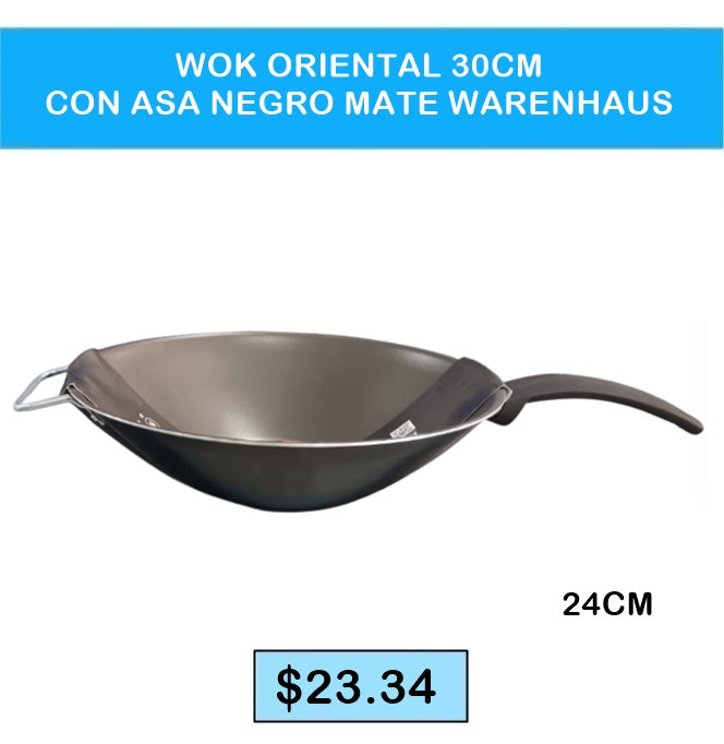 WOK ORIENTAL 30CM CON ASA NEGRO MATE WARENHAUS