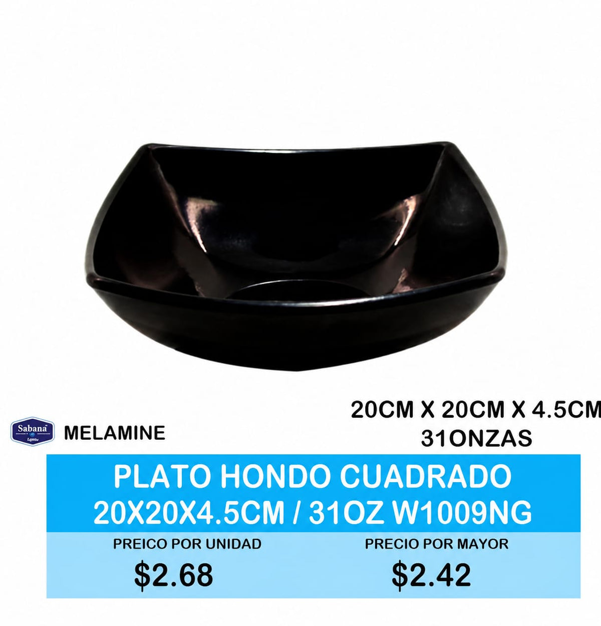PLATO HONDO CUADRADO 20X20X4.5CM / 31OZ W1009BL
