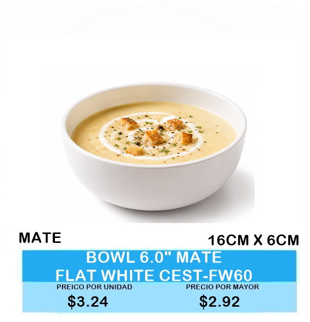 BOWL 6.0" MATE FLAT WHITE CEST-FW60