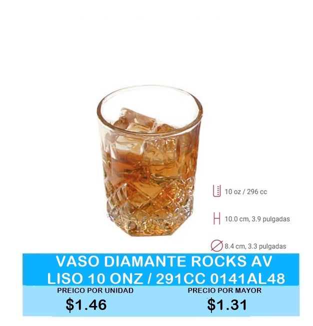 VASO DIAMANTE ROCKS AV LISO 10 ONZ / 291CC 0141AL48