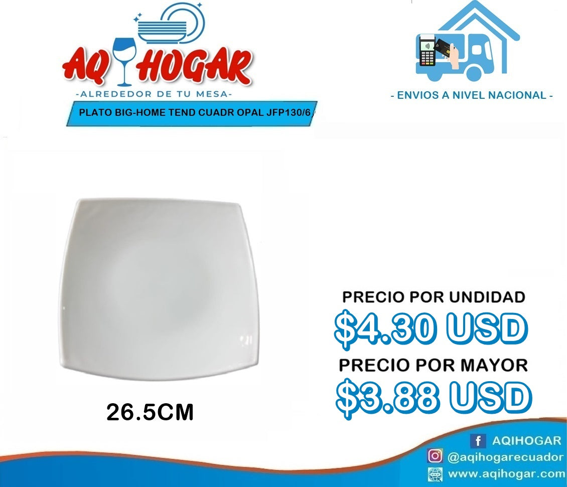 Plato Big-Home Tendido Cuadrado Opal