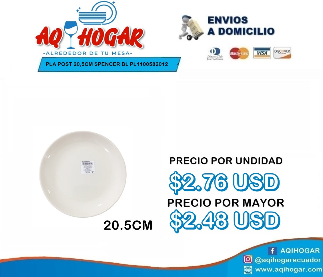 Plato Postre 20.5 cm Spencer Blanco
