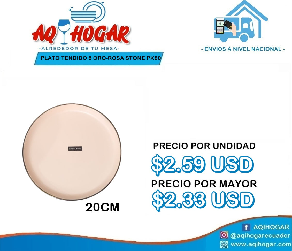 PLATO TENDIDO 8 ORO-ROSA STONE PK80