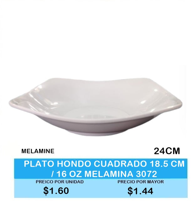 PLATO HONDO CUADRADO 18.5CM MELAMINE 24CM