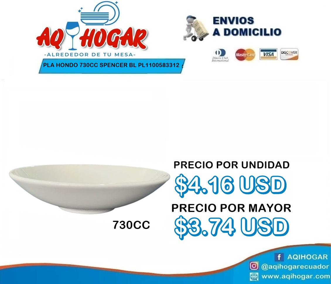 Plato Hondo 730 CC SPENCER Blanco