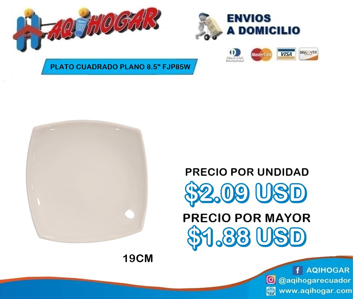 Plato Cuadrado Plano 8.5"