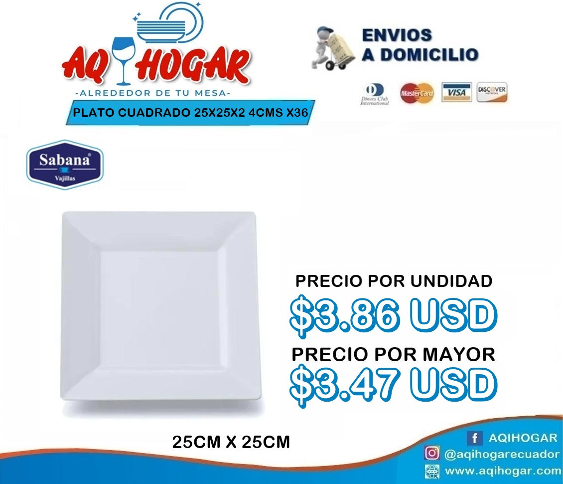 Plato Cuadrado 25X25X2 4CMS X36