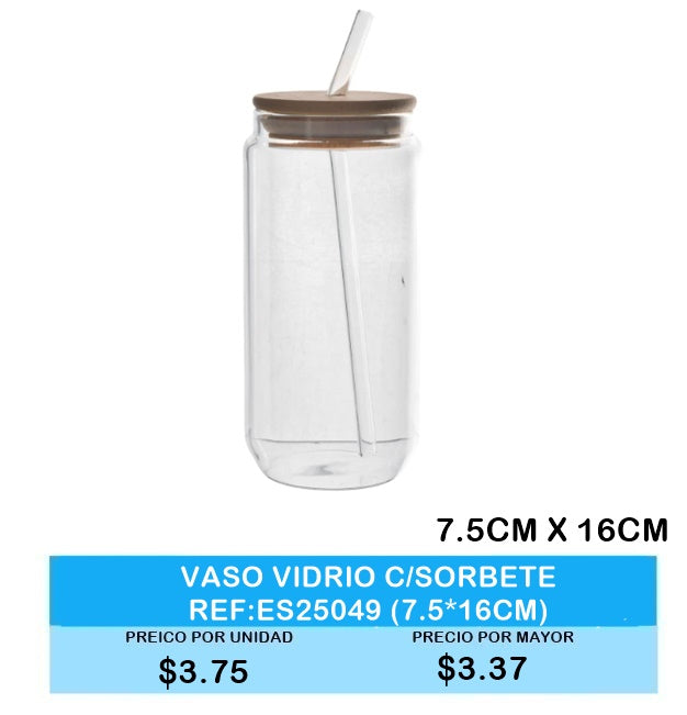 VASO VIDRIO C/SORBETE (7.5*16CM)