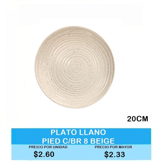 PLATO LLANO PIEDRA C/BR 8 BEIGE 20CM