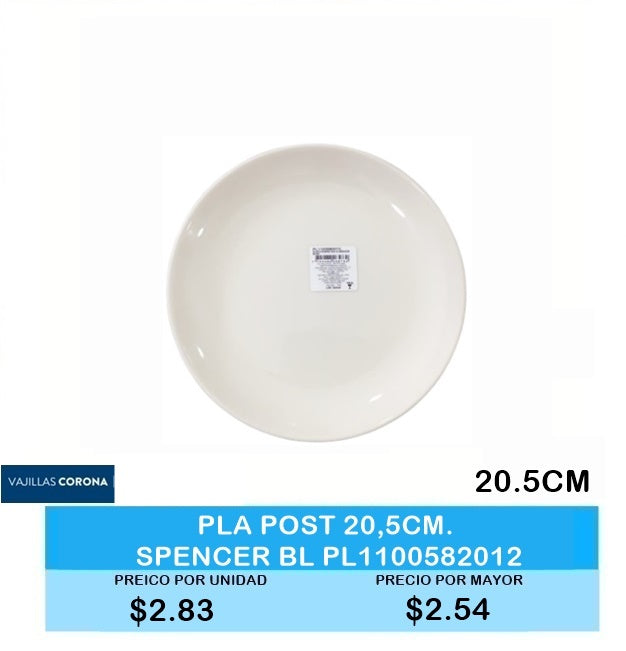 Plato Postre 20.5 cm Spencer Blanco